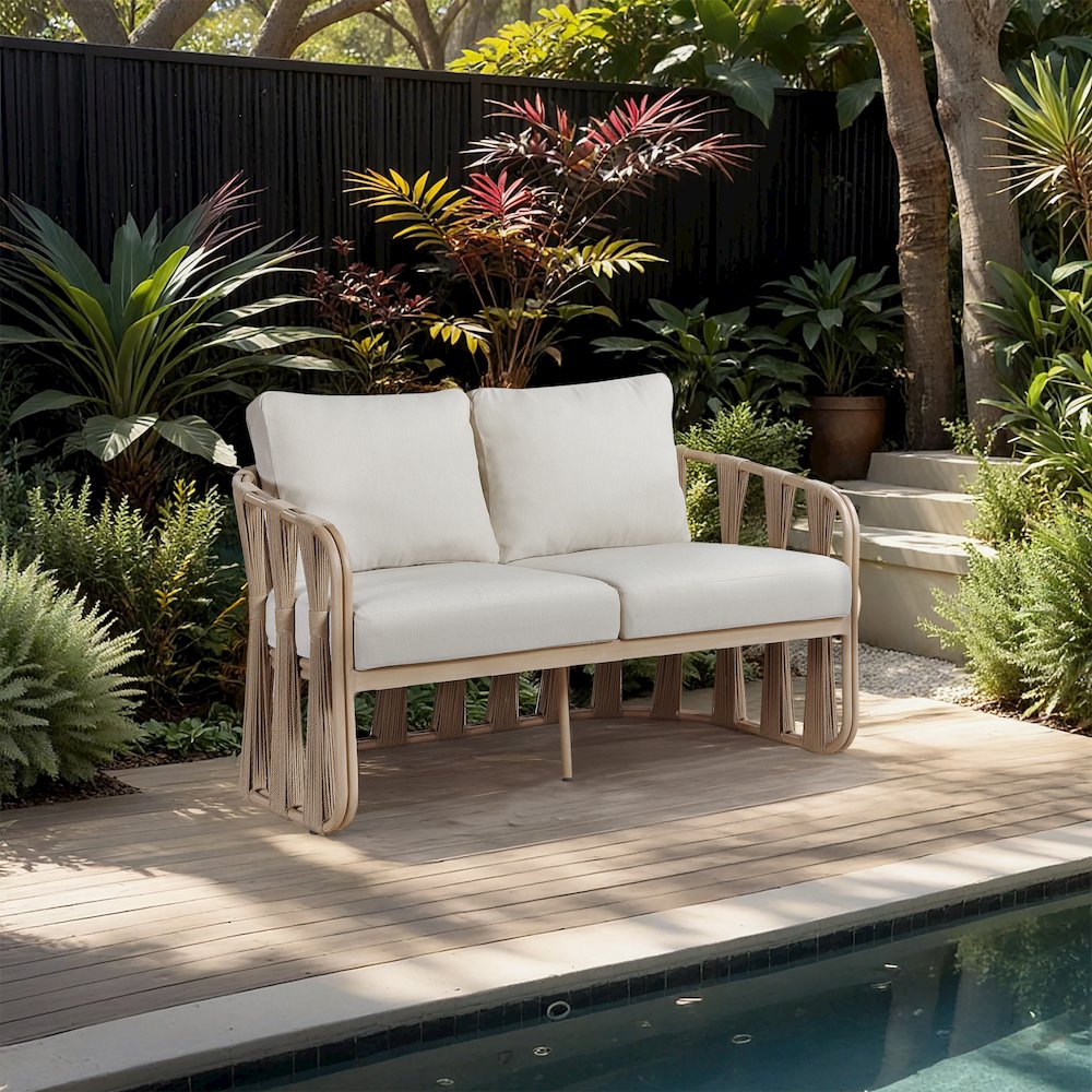 San Pietro 60.5" Beige Waterproof Fabric Outdoor Loveseat