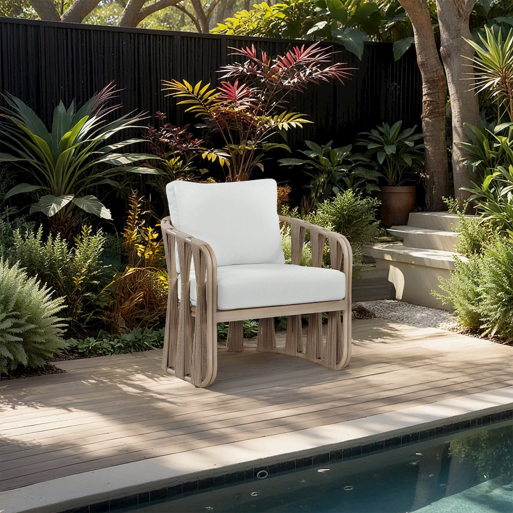 San Pietro Cream Resilient Waterproof Fabric Upholstered Outdoor Patio Chair