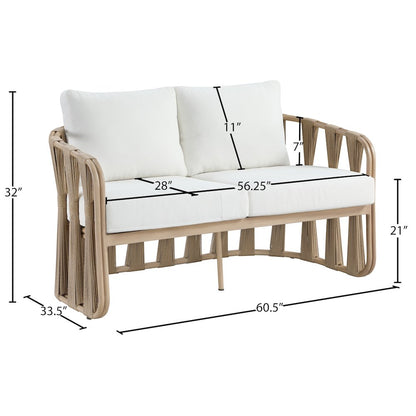 San Pietro 60.5" Cream Waterproof Fabric Outdoor Loveseat