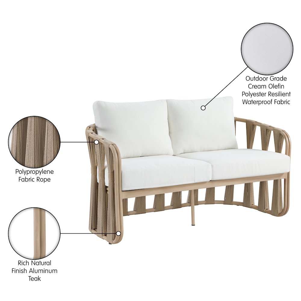 San Pietro 60.5" Cream Waterproof Fabric Outdoor Loveseat