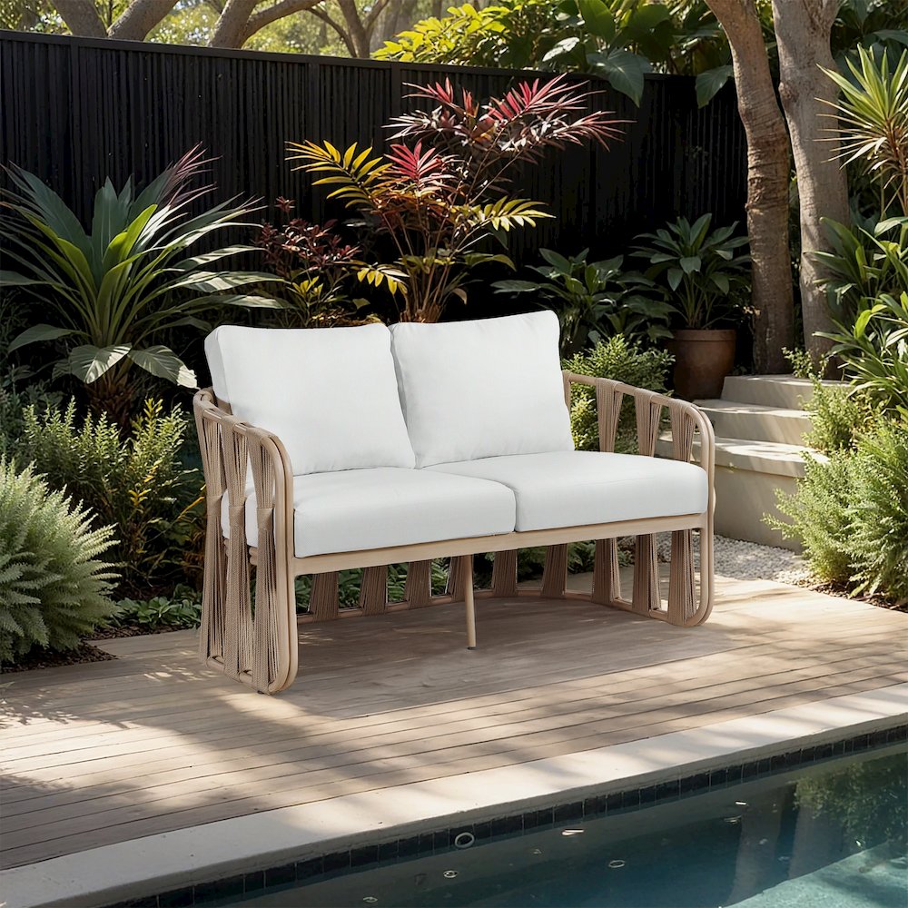 San Pietro 60.5" Cream Waterproof Fabric Outdoor Loveseat