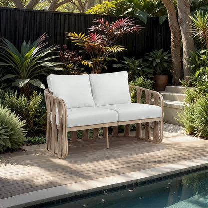 San Pietro 60.5" Cream Waterproof Fabric Outdoor Loveseat