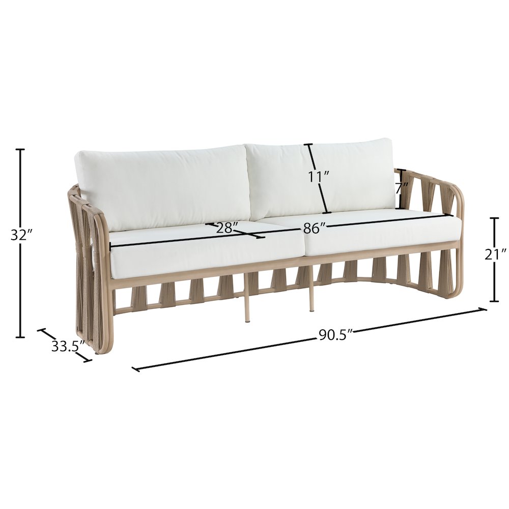 San Pietro 90.5" Cream Waterproof Fabric Outdoor Sofa