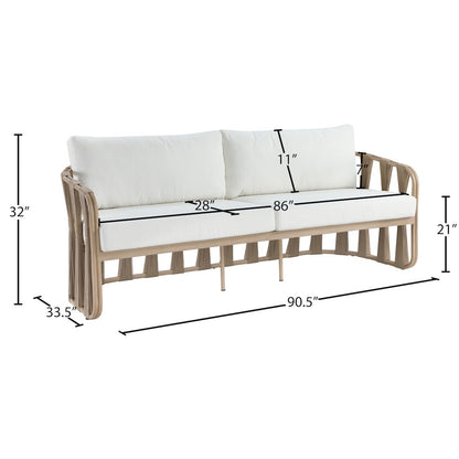 San Pietro 90.5" Cream Waterproof Fabric Outdoor Sofa