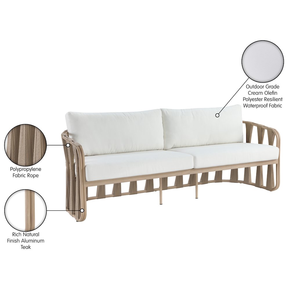 San Pietro 90.5" Cream Waterproof Fabric Outdoor Sofa