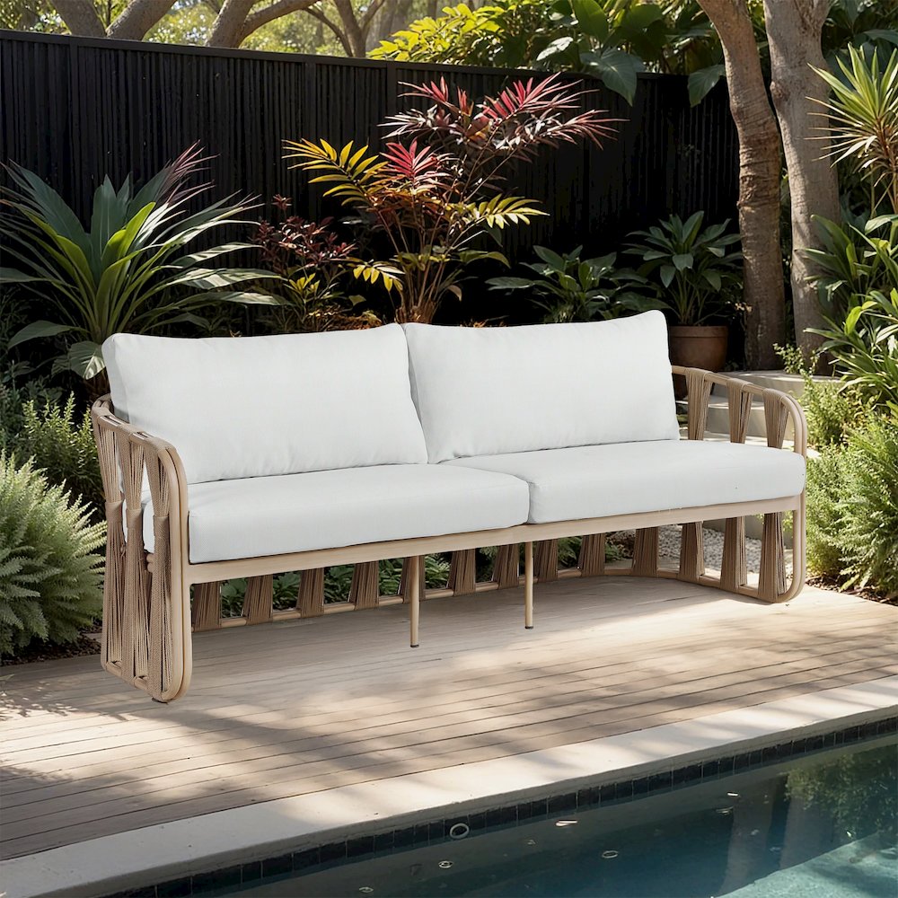 San Pietro 90.5" Cream Waterproof Fabric Outdoor Sofa