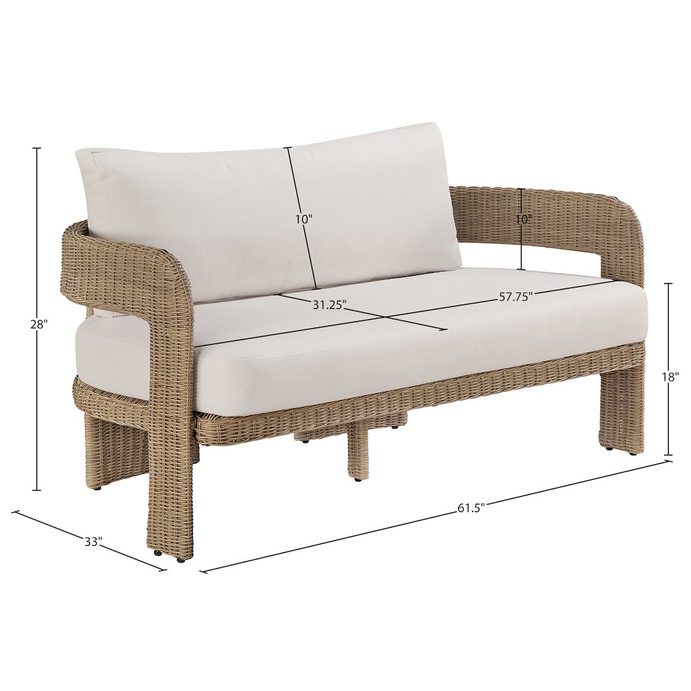 Sandbay 61.5" Beige Olefin Water Resistant Fabric Wicker Outdoor Patio Loveseat