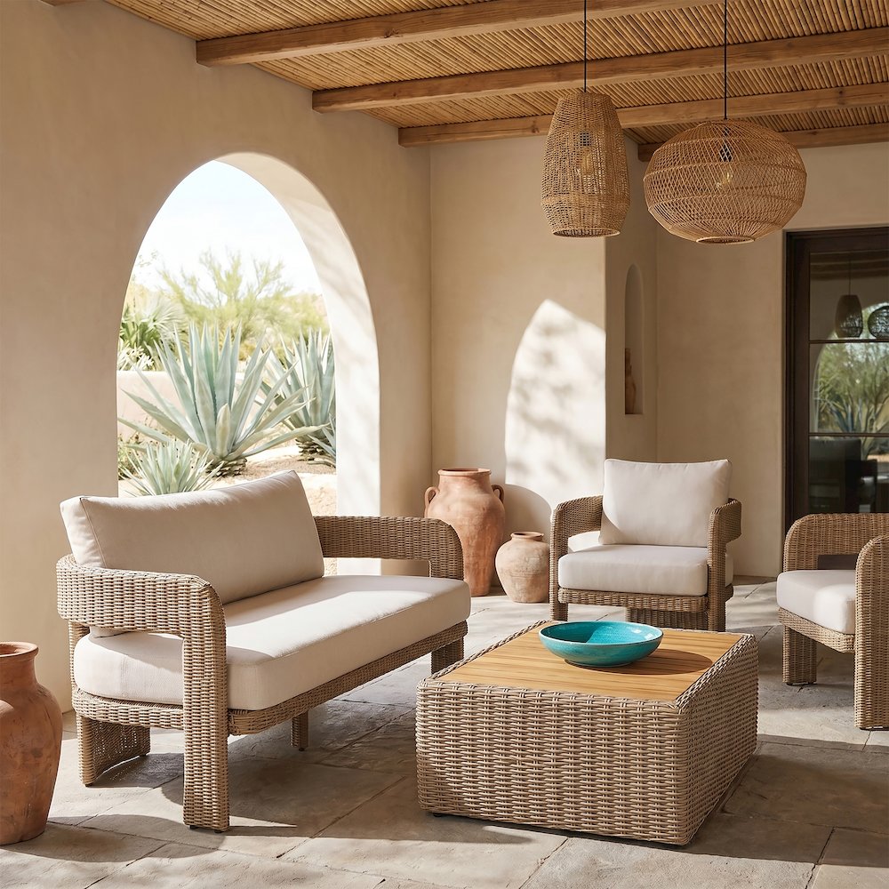 Sandbay 61.5" Beige Olefin Water Resistant Fabric Wicker Outdoor Patio Loveseat