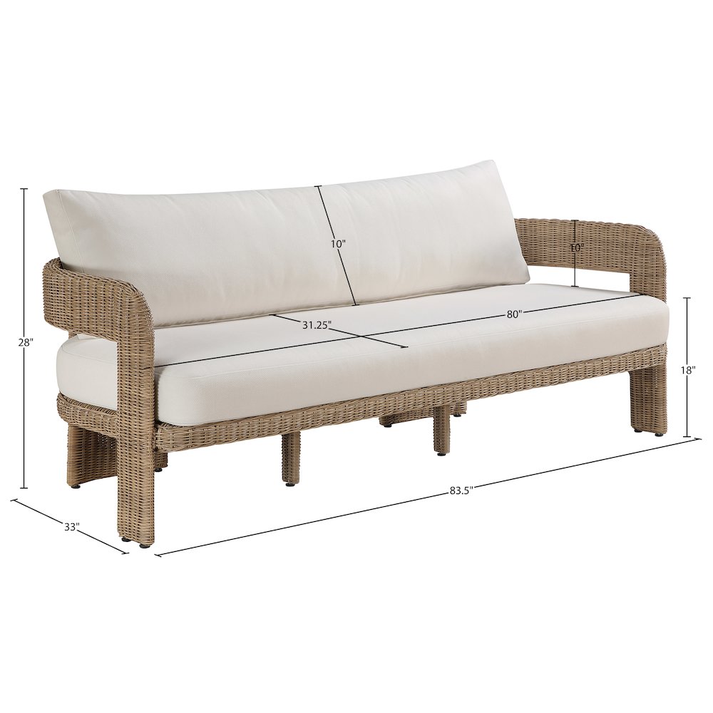 Sandbay 83.5" Beige Olefin Water Resistant Fabric And Wicker Outdoor Patio Sofa