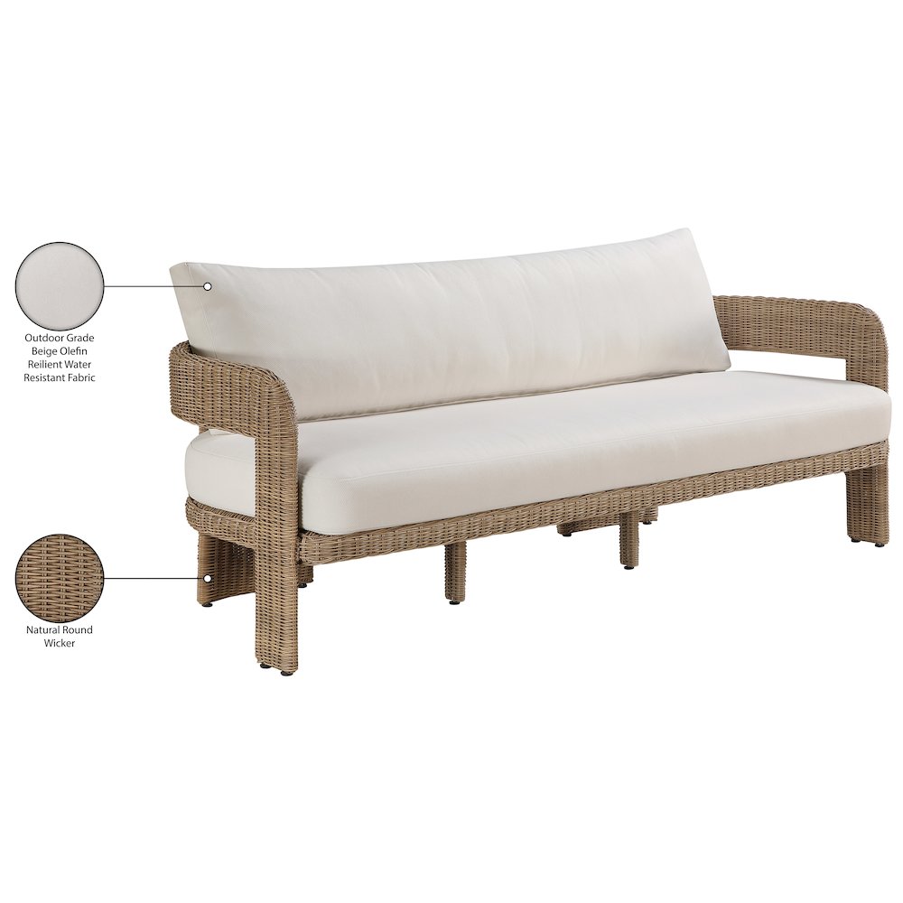 Sandbay 83.5" Beige Olefin Water Resistant Fabric And Wicker Outdoor Patio Sofa