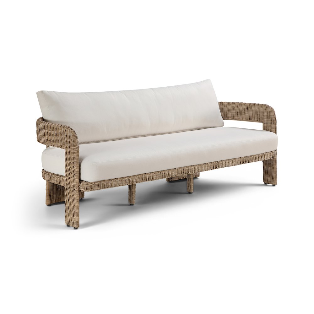 Sandbay 83.5" Beige Olefin Water Resistant Fabric And Wicker Outdoor Patio Sofa