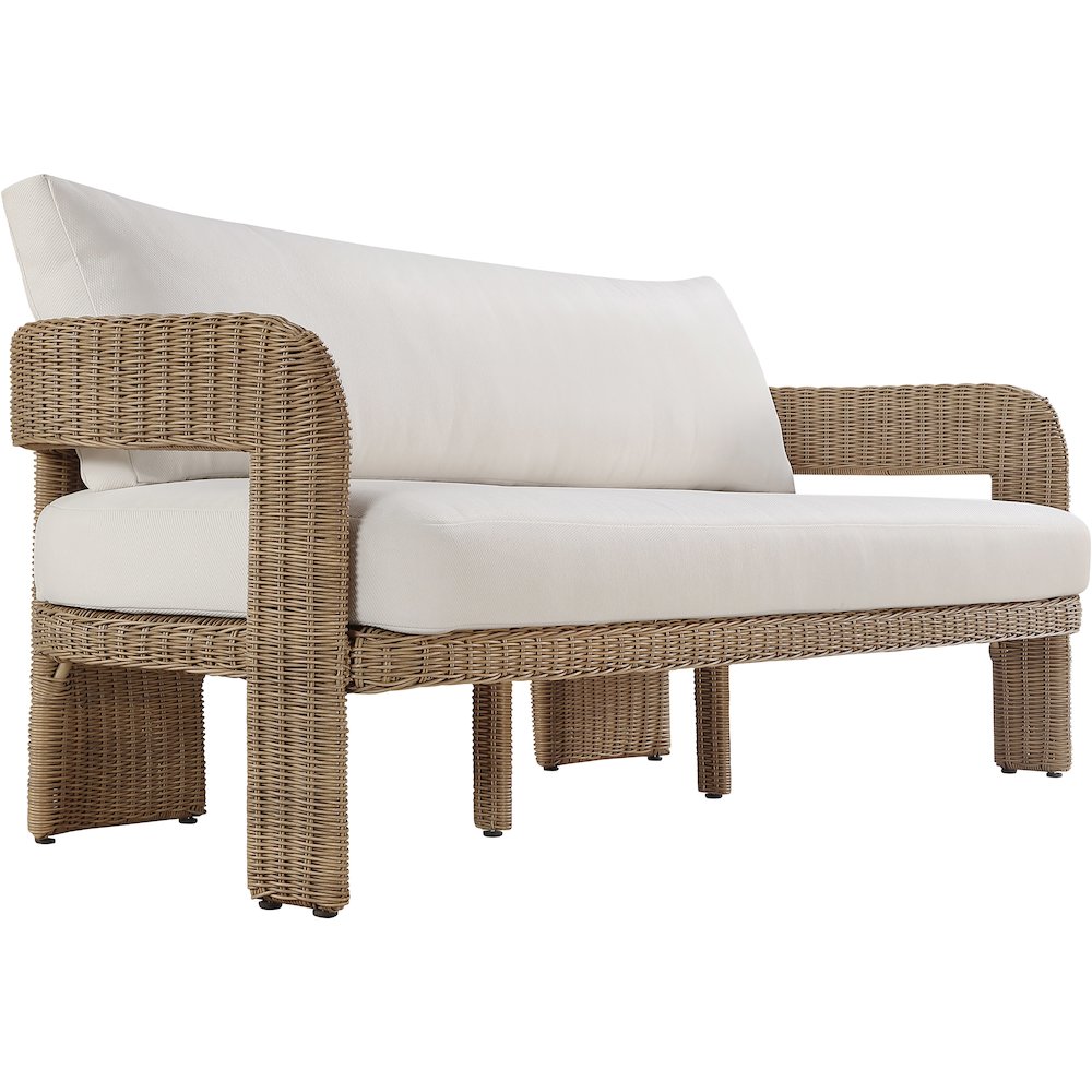 Sandbay 83.5" Beige Olefin Water Resistant Fabric And Wicker Outdoor Patio Sofa