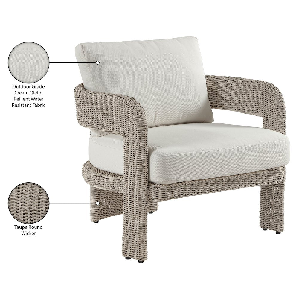 Sandbay Cream Olefin Water Resistant Fabric Wicker Outdoor Patio Accent Chair