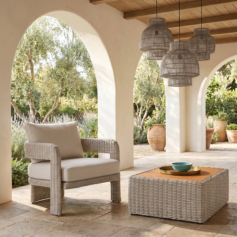 Sandbay Cream Olefin Water Resistant Fabric Wicker Outdoor Patio Accent Chair