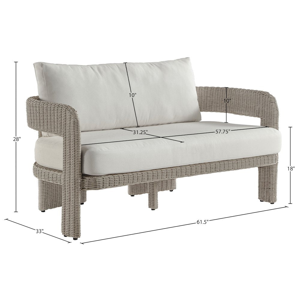 Sandbay 61.5" Cream Olefin Water Resistant Fabric Wicker Outdoor Patio Loveseat