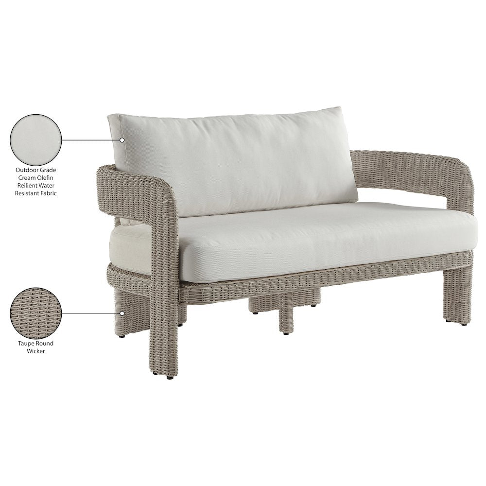 Sandbay 61.5" Cream Olefin Water Resistant Fabric Wicker Outdoor Patio Loveseat