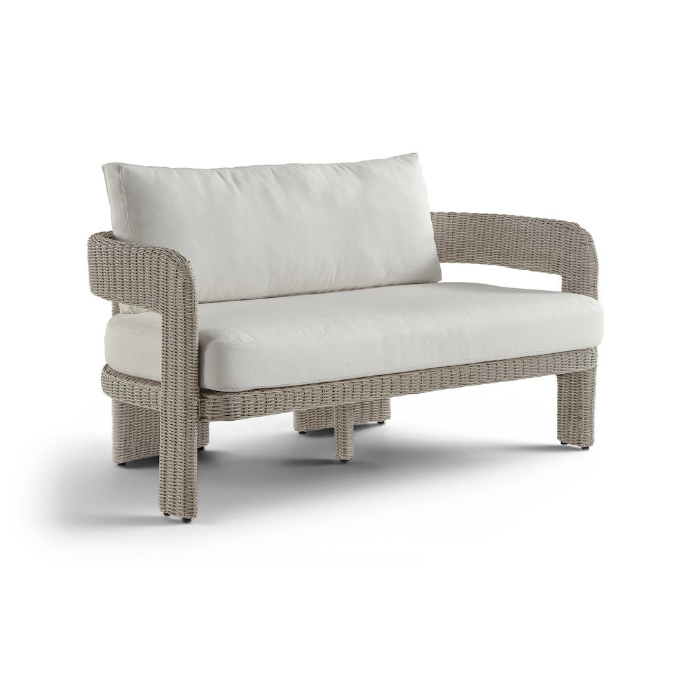 Sandbay 61.5" Cream Olefin Water Resistant Fabric Wicker Outdoor Patio Loveseat