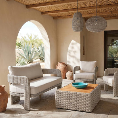 Sandbay 61.5" Cream Olefin Water Resistant Fabric Wicker Outdoor Patio Loveseat