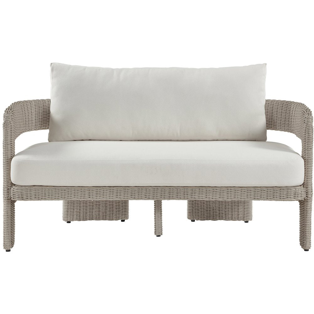 Sandbay 61.5" Cream Olefin Water Resistant Fabric Wicker Outdoor Patio Loveseat