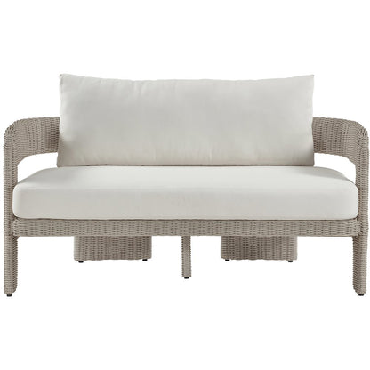Sandbay 61.5" Cream Olefin Water Resistant Fabric Wicker Outdoor Patio Loveseat