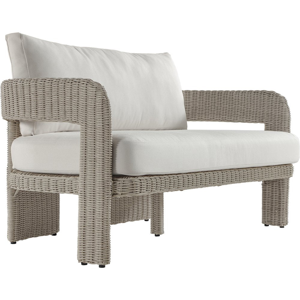 Sandbay 61.5" Cream Olefin Water Resistant Fabric Wicker Outdoor Patio Loveseat