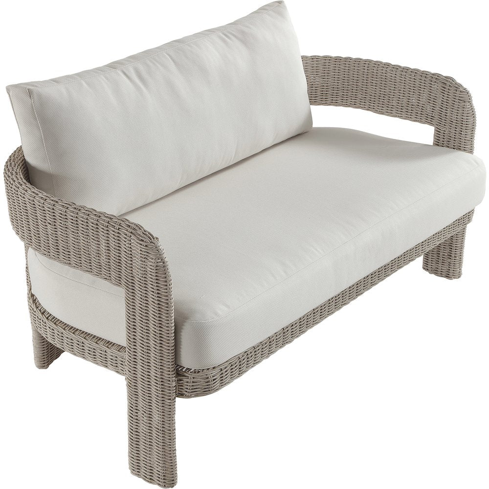 Sandbay 61.5" Cream Olefin Water Resistant Fabric Wicker Outdoor Patio Loveseat