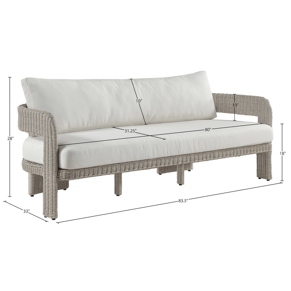 Sandbay 83.5" Cream Olefin Water Resistant Fabric And Wicker Outdoor Patio Sofa