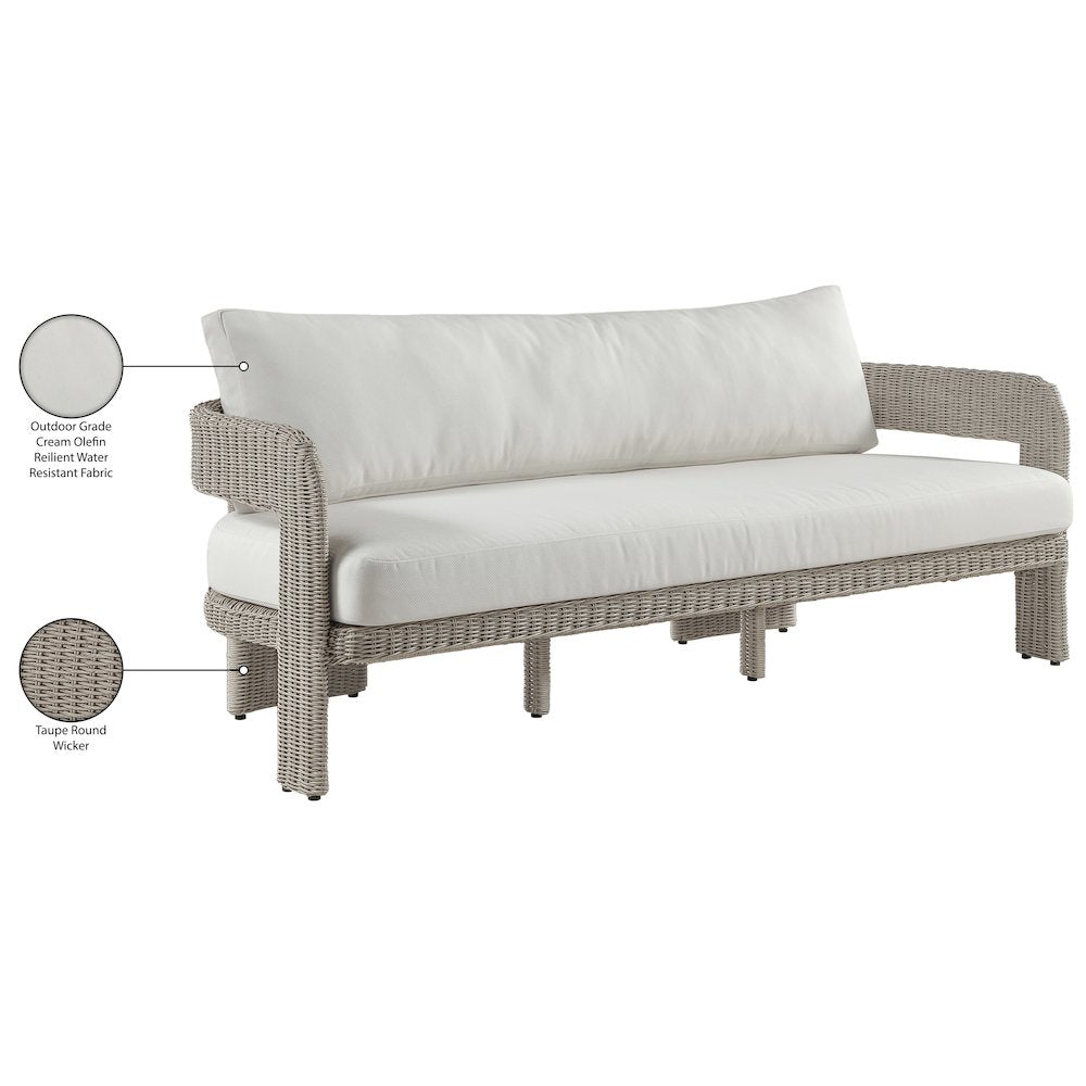 Sandbay 83.5" Cream Olefin Water Resistant Fabric And Wicker Outdoor Patio Sofa