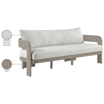 Sandbay 83.5" Cream Olefin Water Resistant Fabric And Wicker Outdoor Patio Sofa