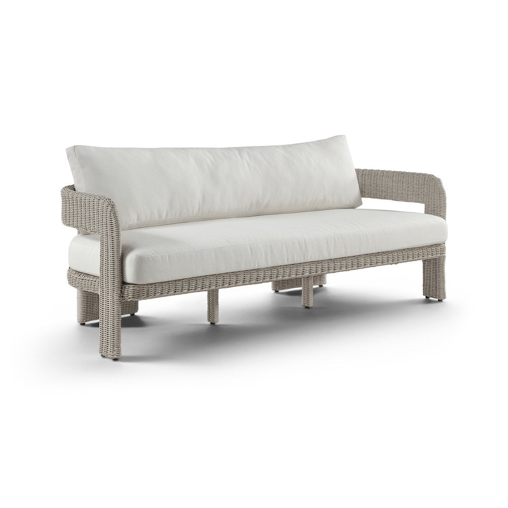 Sandbay 83.5" Cream Olefin Water Resistant Fabric And Wicker Outdoor Patio Sofa