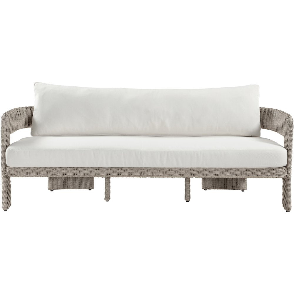 Sandbay 83.5" Cream Olefin Water Resistant Fabric And Wicker Outdoor Patio Sofa