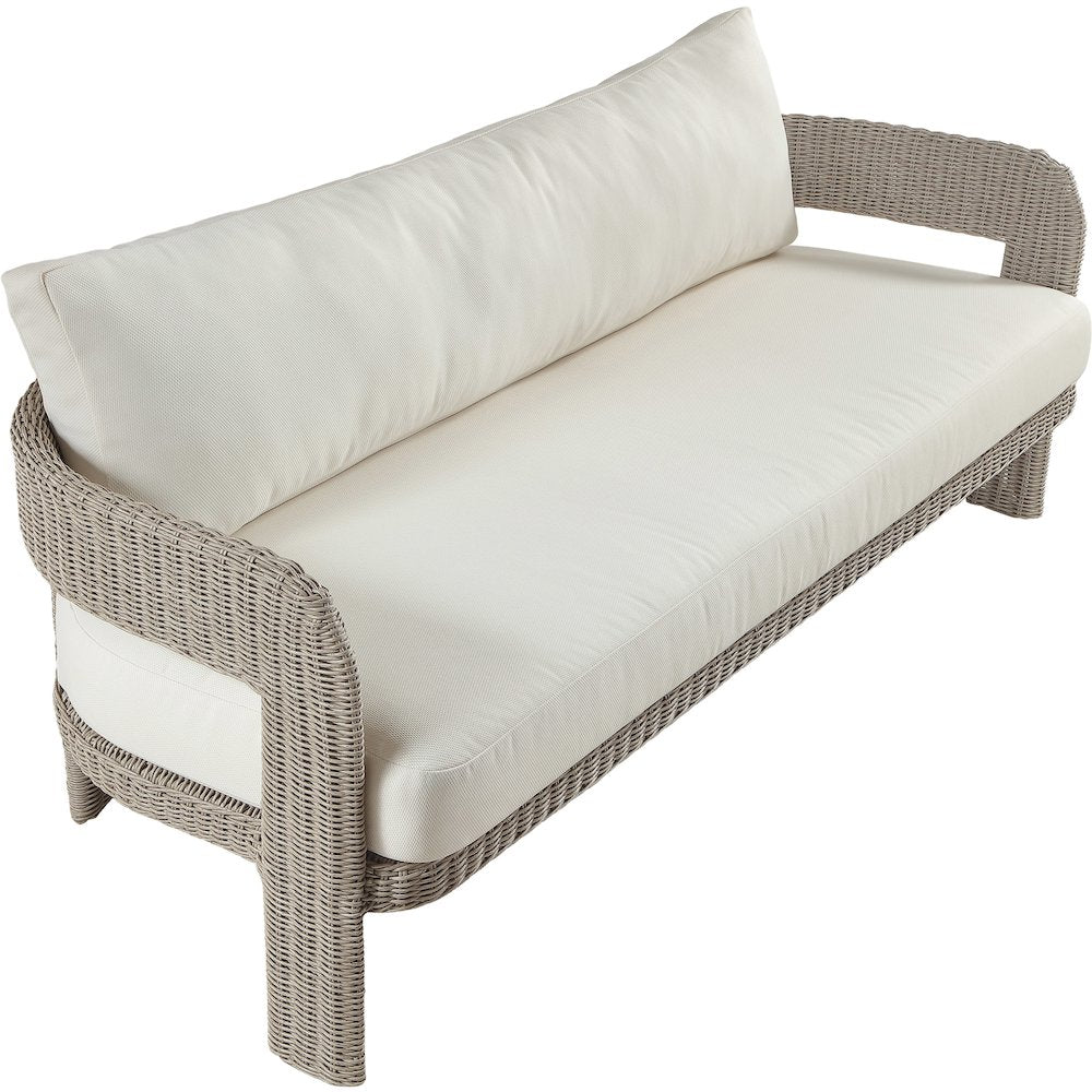 Sandbay 83.5" Cream Olefin Water Resistant Fabric And Wicker Outdoor Patio Sofa