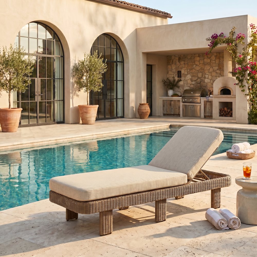Sandbay Beige Olefin Water Resistant Fabric Wicker Outdoor Patio Lounge Chair