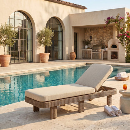 Sandbay Beige Olefin Water Resistant Fabric Wicker Outdoor Patio Lounge Chair