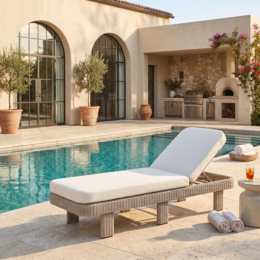 Sandbay Cream Olefin Water Resistant Fabric Wicker Outdoor Patio Lounge Chair