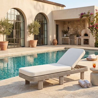 Sandbay Cream Olefin Water Resistant Fabric Wicker Outdoor Patio Lounge Chair