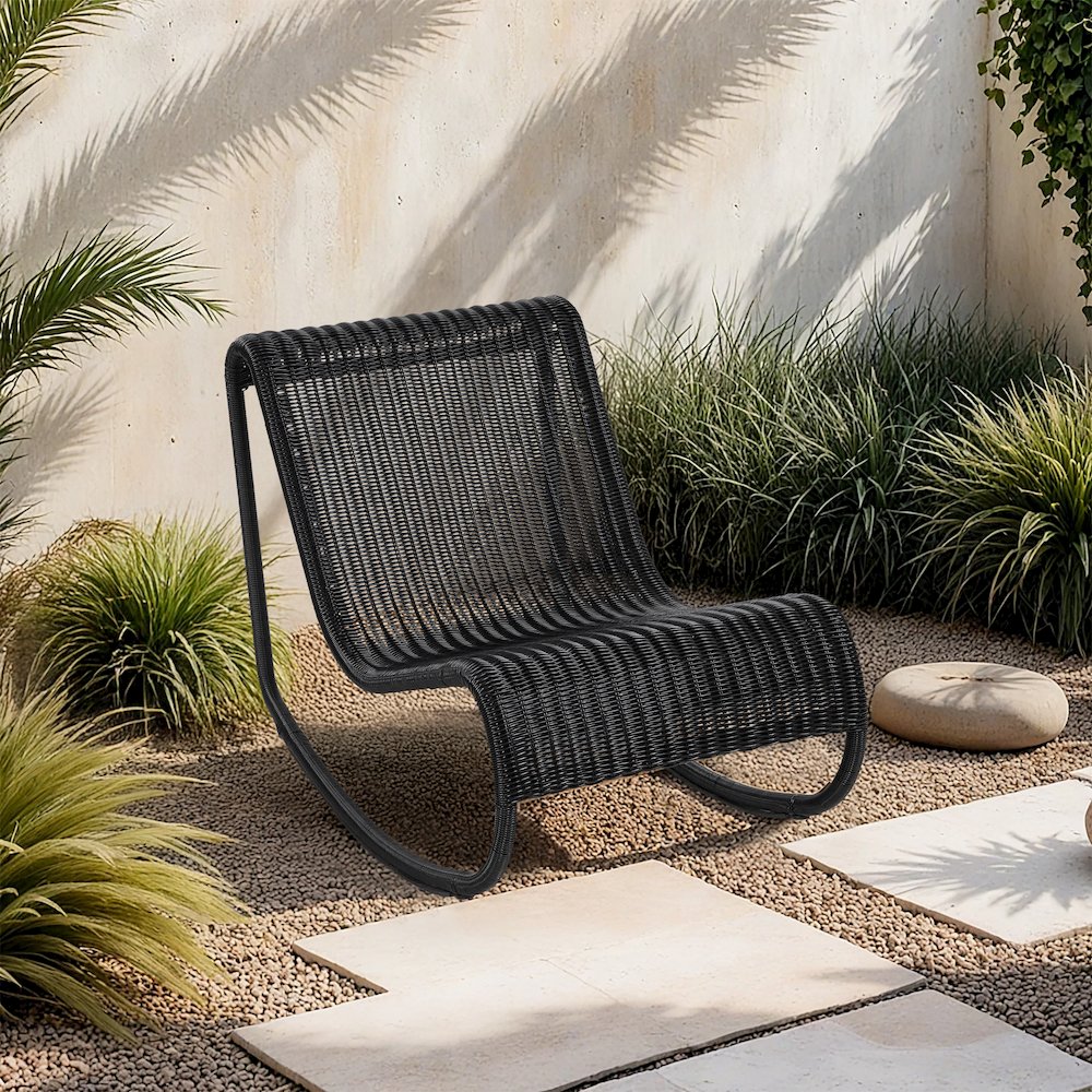 Antigua Black Wicker Outdoor Patio Rocking Chair