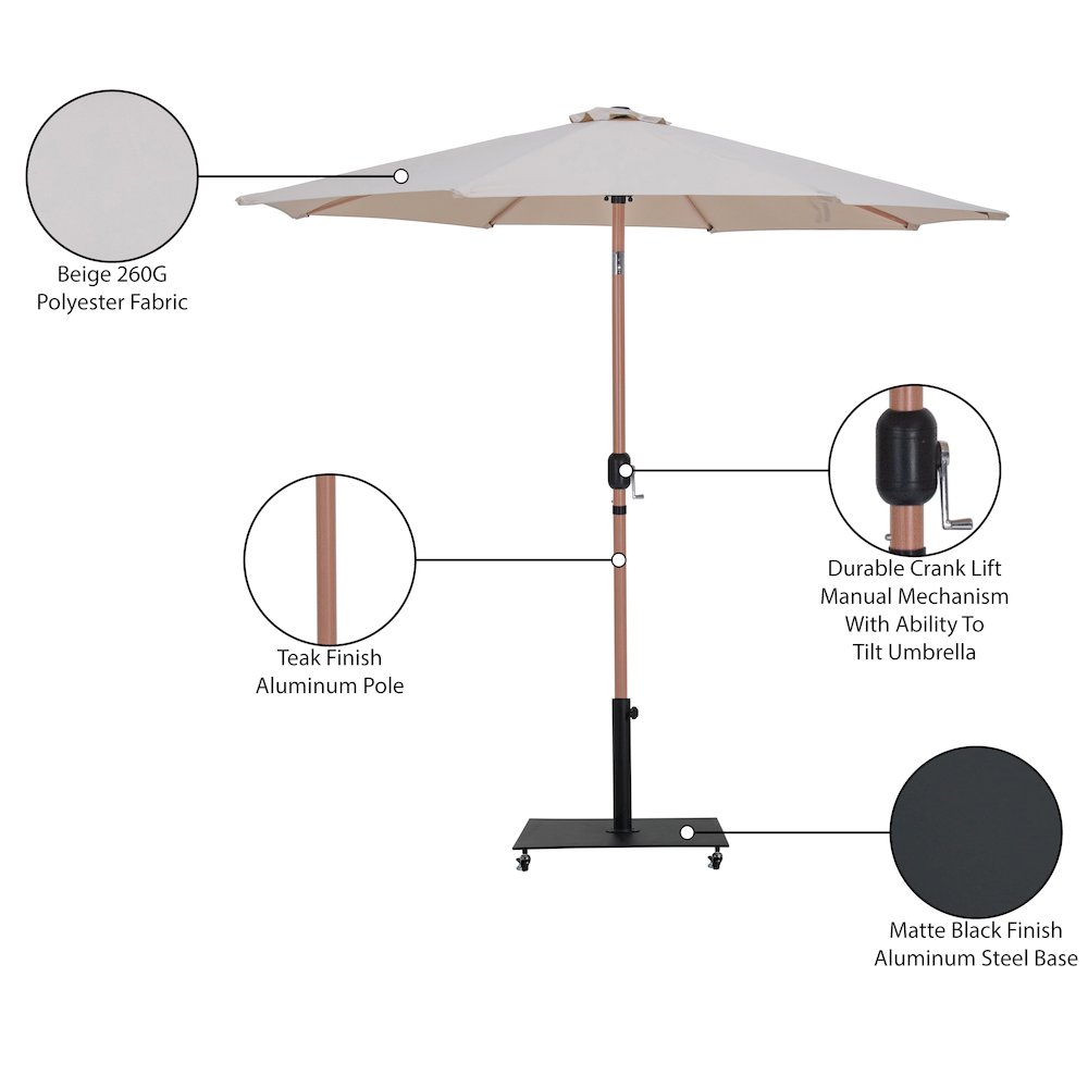 Fiji Beige Fabric / Matte Black Aluminum Patio Umbrella with Base Sets