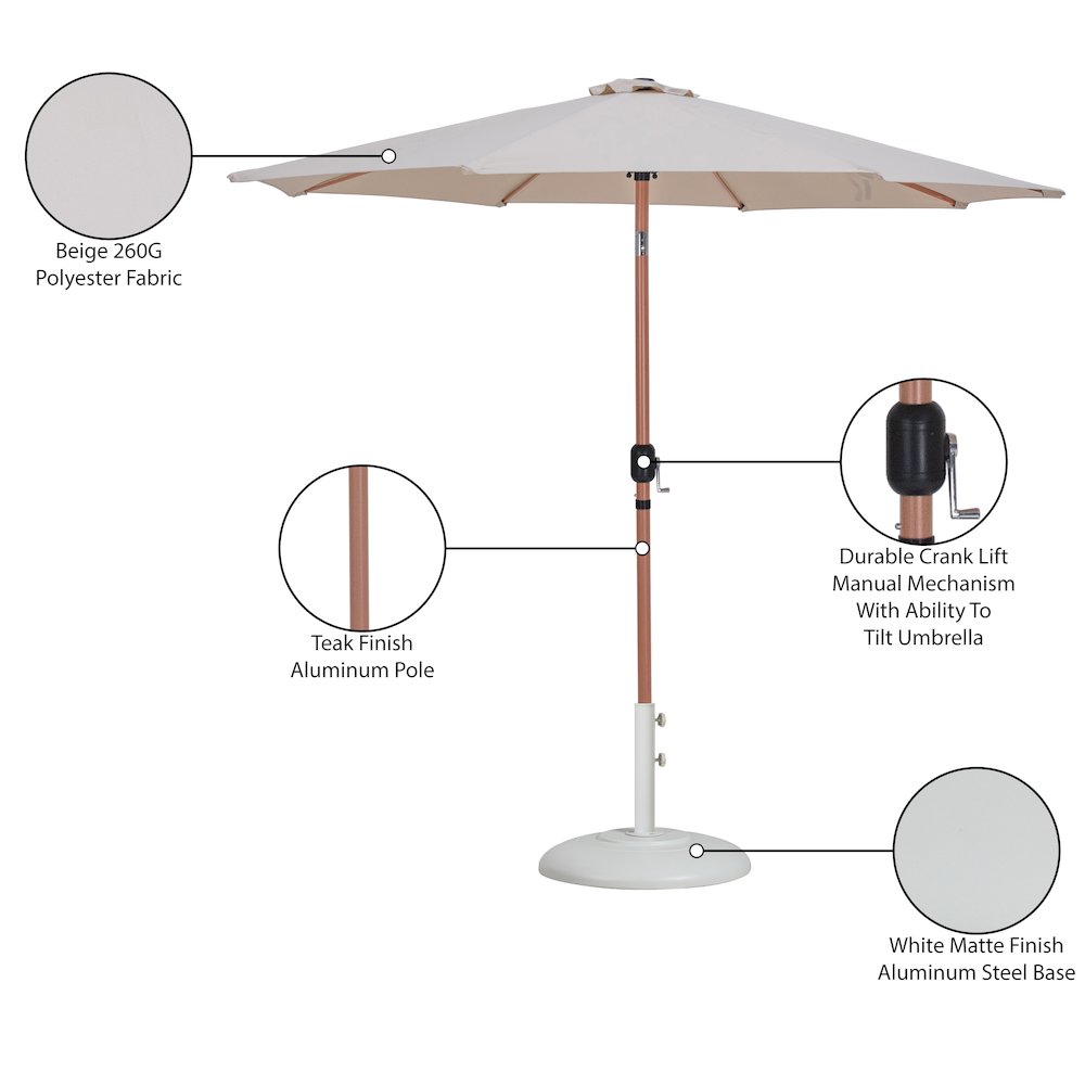Fiji Beige Fabric / Matte White Aluminum Patio Umbrella with Base Sets