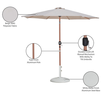 Fiji Beige Fabric / Matte White Aluminum Patio Umbrella with Base Sets