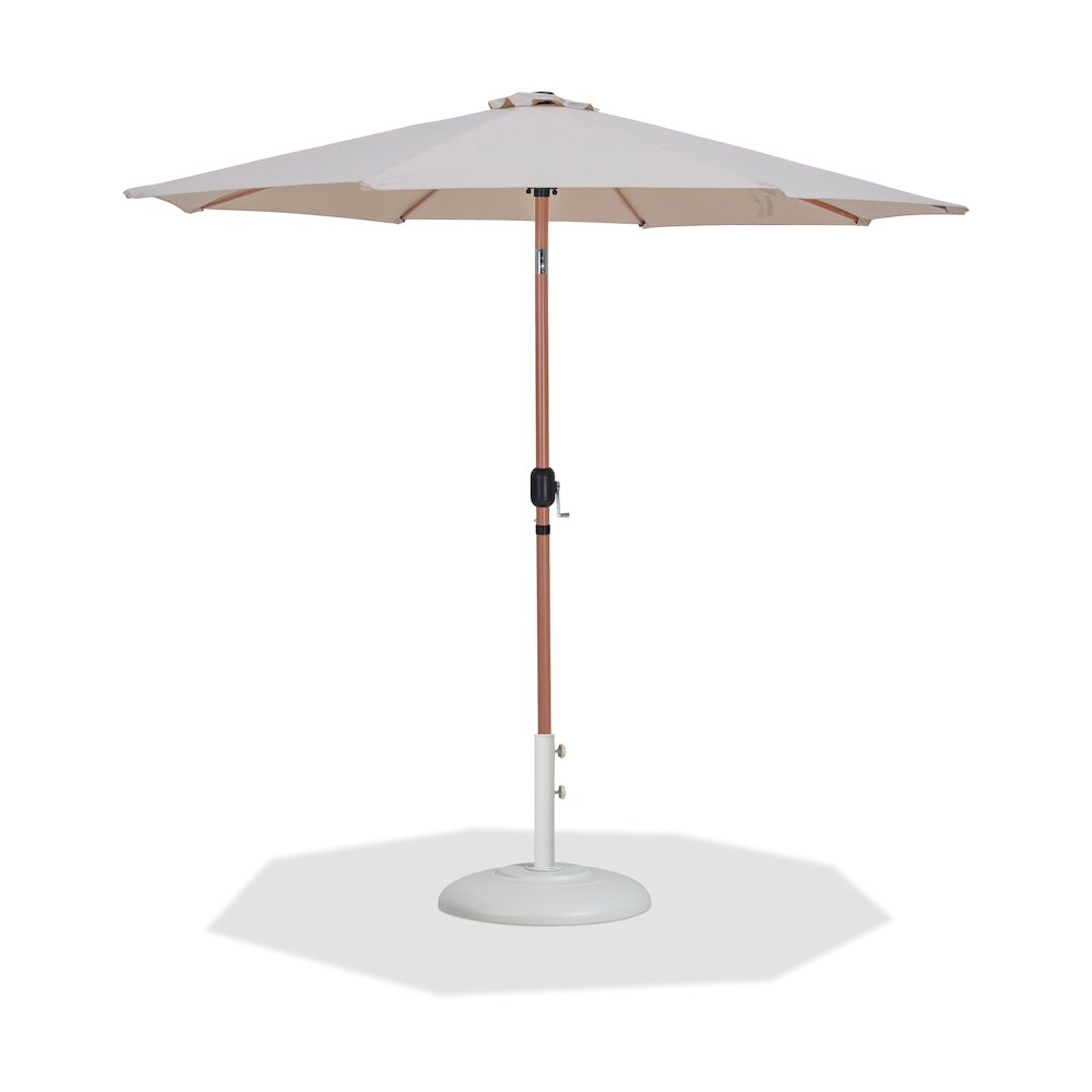 Fiji Beige Fabric / Matte White Aluminum Patio Umbrella with Base Sets