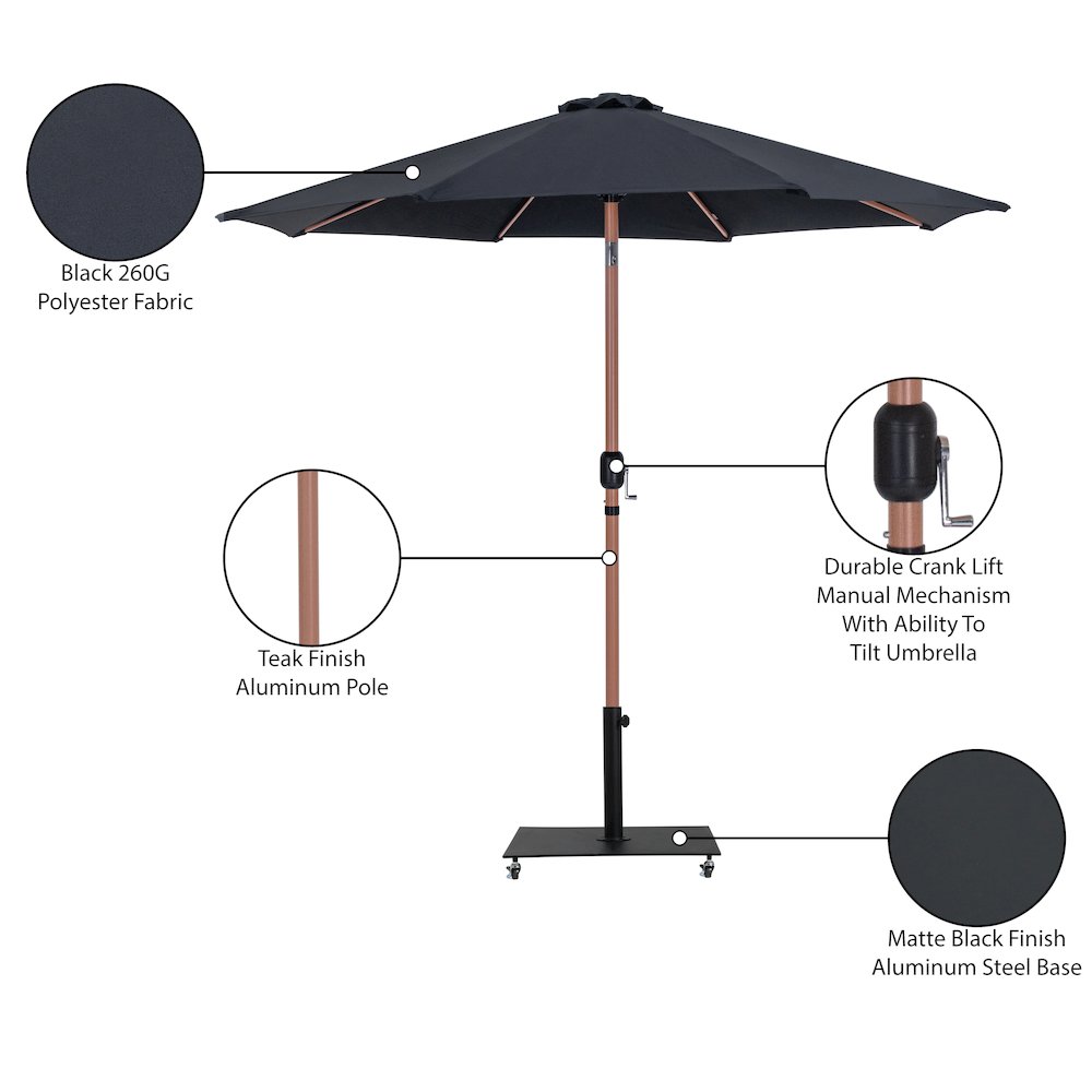 Fiji Black Fabric / Matte Black Aluminum Patio Umbrella with Base Sets