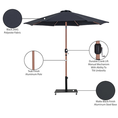 Fiji Black Fabric / Matte Black Aluminum Patio Umbrella with Base Sets