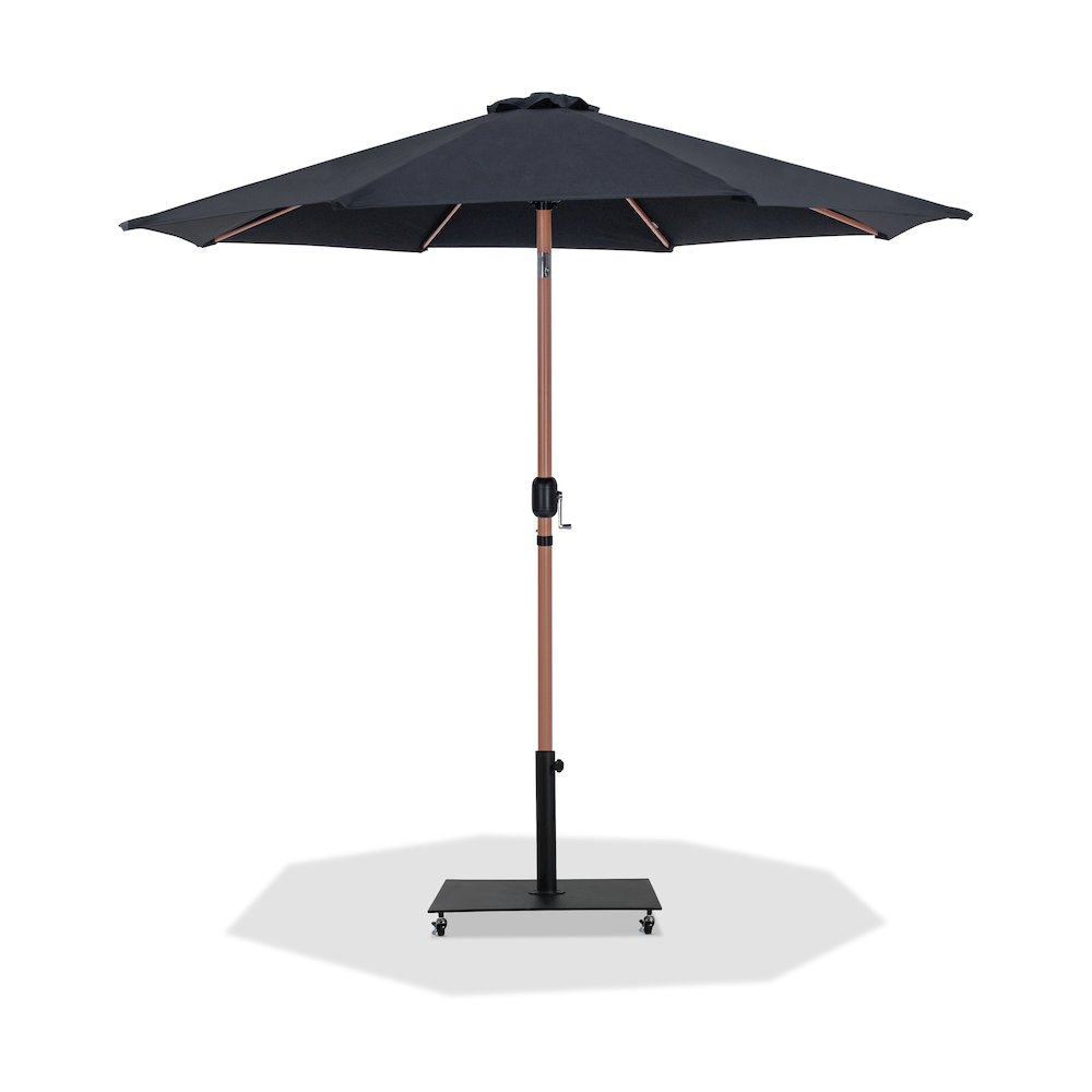 Fiji Black Fabric / Matte Black Aluminum Patio Umbrella with Base Sets