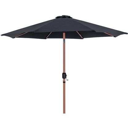 Fiji Black Fabric / Matte Black Aluminum Patio Umbrella with Base Sets