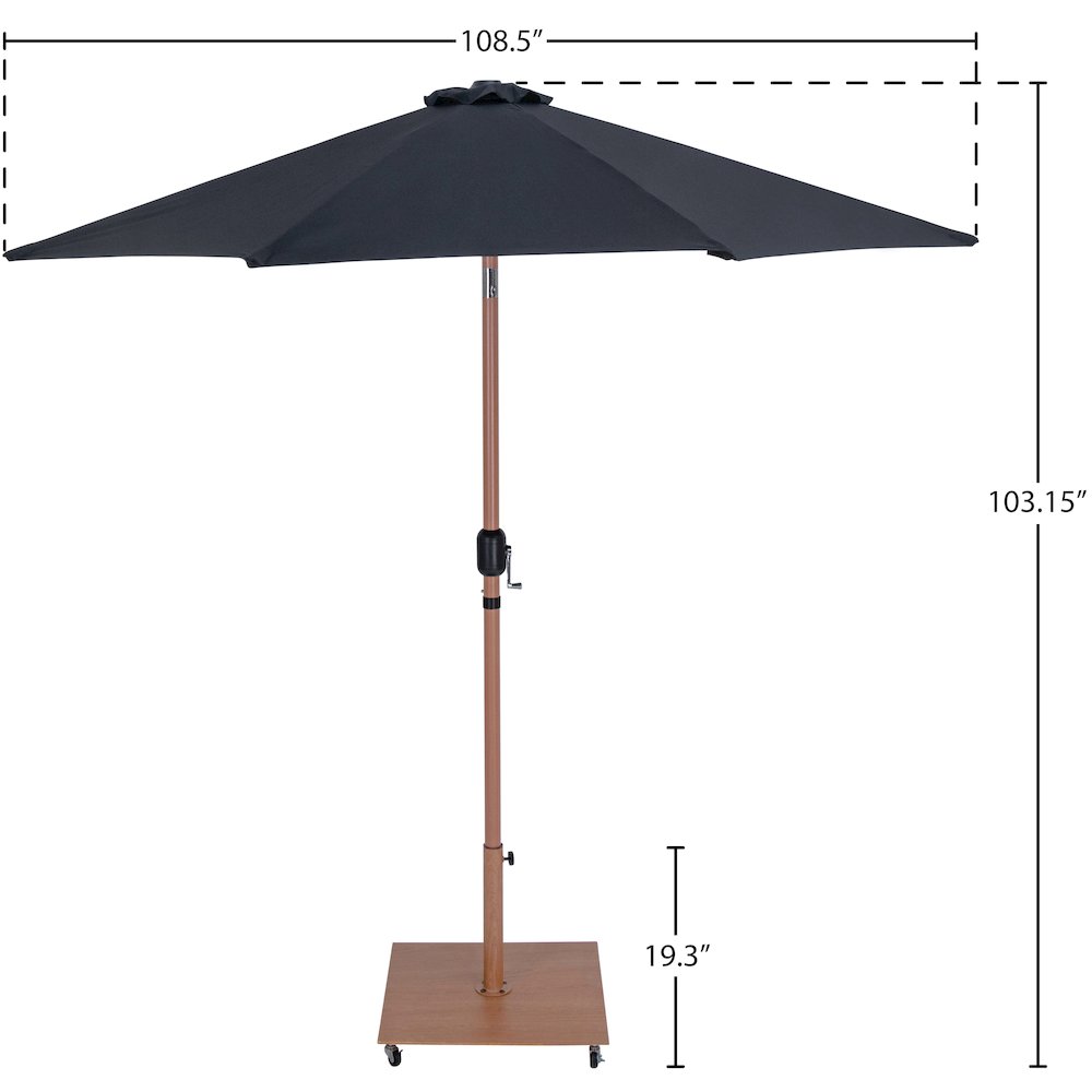 Fiji Black Fabric / Teak Aluminum Patio Umbrella with Base Sets