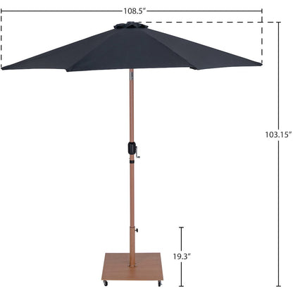 Fiji Black Fabric / Teak Aluminum Patio Umbrella with Base Sets