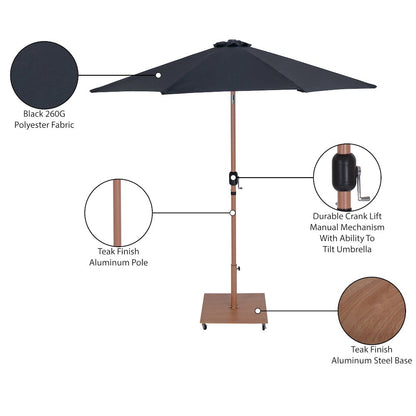 Fiji Black Fabric / Teak Aluminum Patio Umbrella with Base Sets