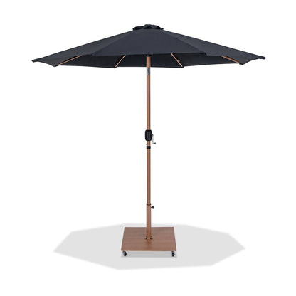 Fiji Black Fabric / Teak Aluminum Patio Umbrella with Base Sets