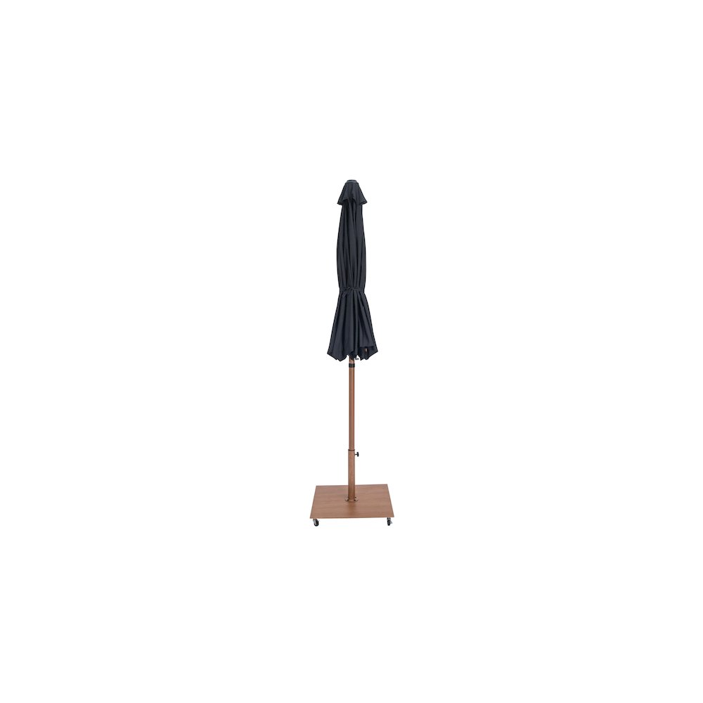 Fiji Black Fabric / Teak Aluminum Patio Umbrella with Base Sets